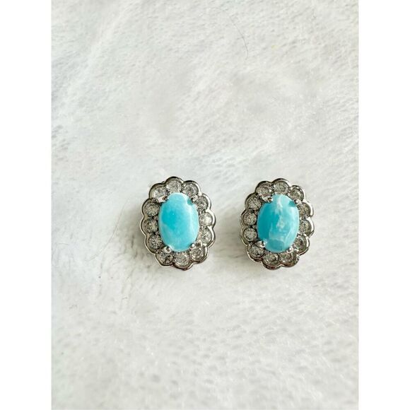 Turquoise blue color cubic zirconia stud earrings  - Picture 2 of 3